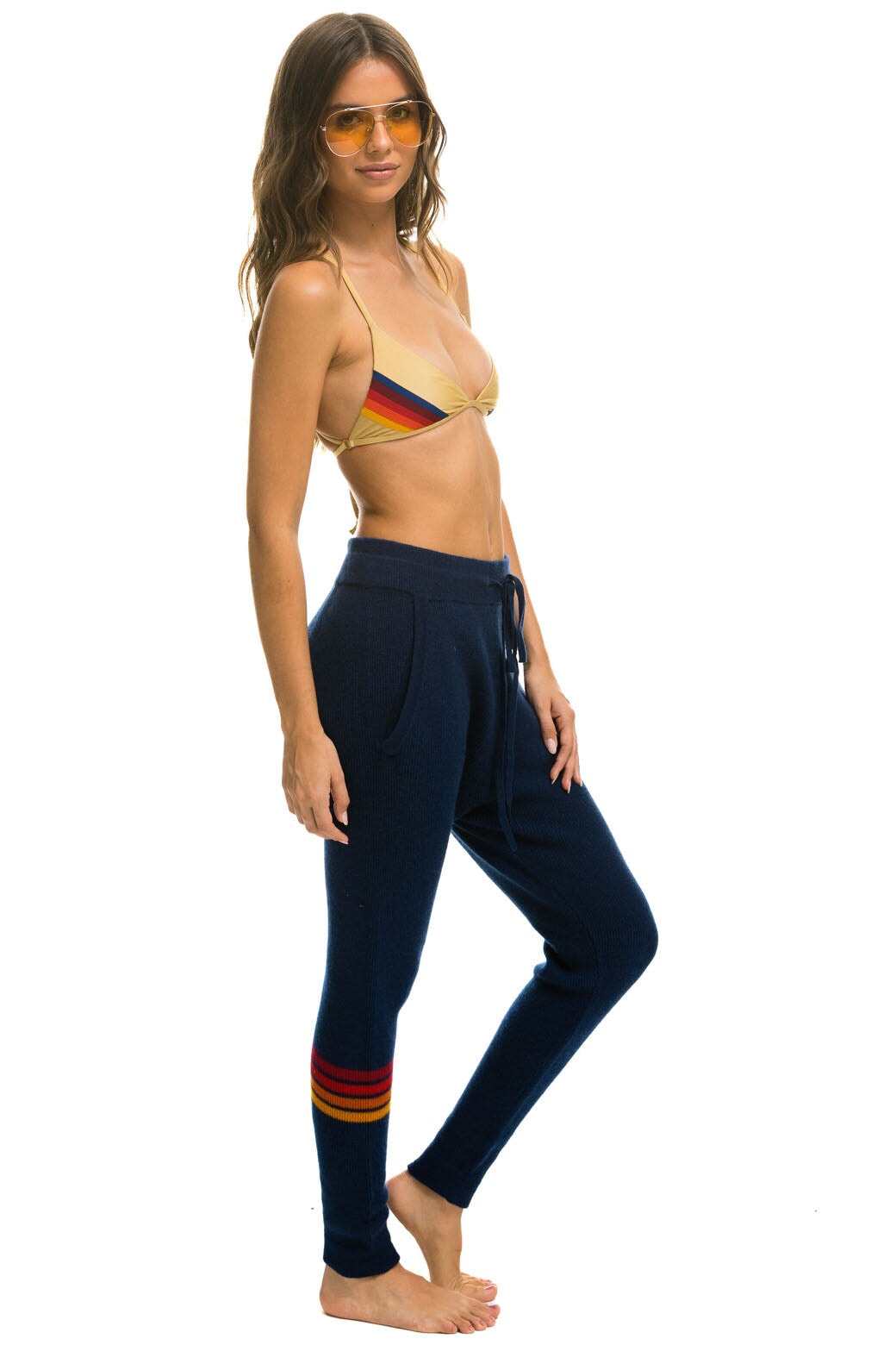 RAINBOW 4 STRIPE CASHMERE RELAXED FIT PANT - MIDNIGHT - Image 5