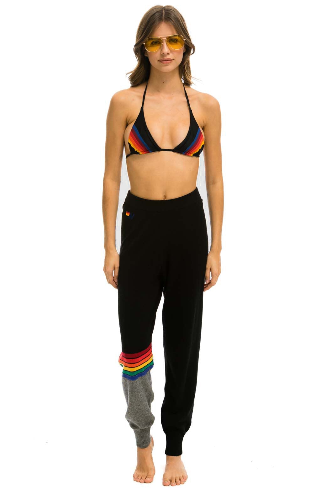 RAINBOW STRIPE CASHMERE LIGHT SWEATER PANT - BLACK // CHARCOAL - Image 4