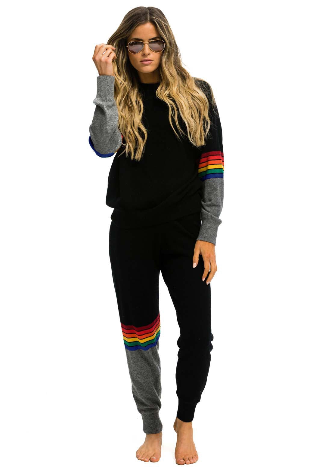 RAINBOW STRIPE CASHMERE LIGHT SWEATER PANT - BLACK // CHARCOAL - Image 5