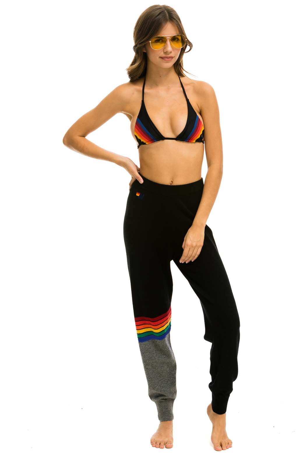RAINBOW STRIPE CASHMERE LIGHT SWEATER PANT - BLACK // CHARCOAL