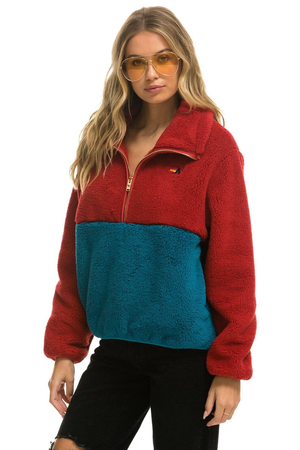 TEDDY APRES HALF ZIP COLOR BLOCK JACKET - CHERRY - Image 2