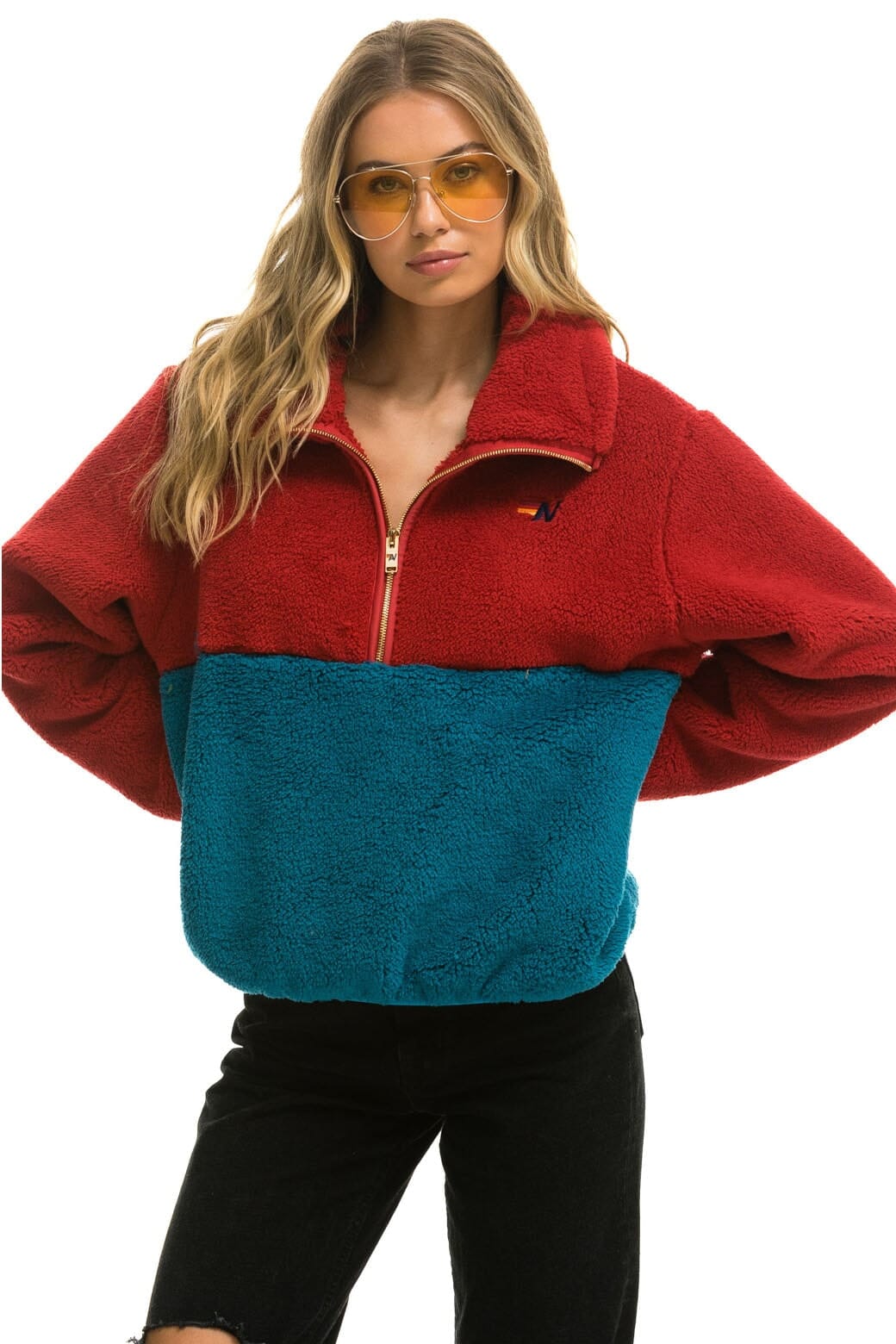 TEDDY APRES HALF ZIP COLOR BLOCK JACKET - CHERRY - Image 5